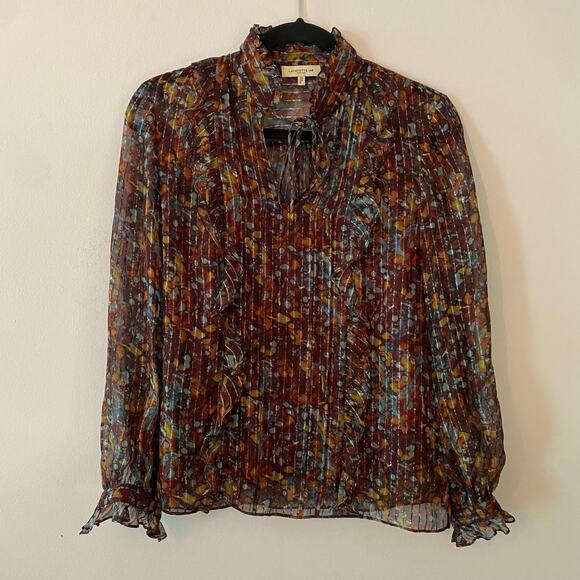 Lafayette 148 New York Women size Small Silk Puff Sleeve Long Sleeve Blouse Boho - Picture 2 of 11